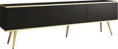 Produktbild von TV-Schrank Rodi - TV-Möbel mit 3 Klappen, Füße - TV-Lowboard 175 cm, Wohnzimmer, PUSH TO OPEN (Schwarz + Gold)