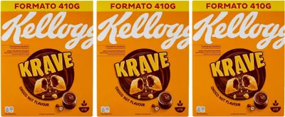 Produktbild von 3x Kellogg's Krave Choco Nut Gemischte Cerealien Bündel mit Schokoladenfüllung mit Haselnuss Geschmack und Vitaminzusatz 410g Packung