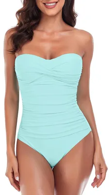 Produktbild von RELLECIGA Damen-Badeanzug, trägerlos, einteilig, Eierschalenblau, XL