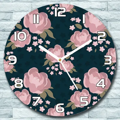 Produktbild von Wanduhr aus Glas Rund fi 30 Rosa Blumen Quarz Deko Schlafzimmer Büro