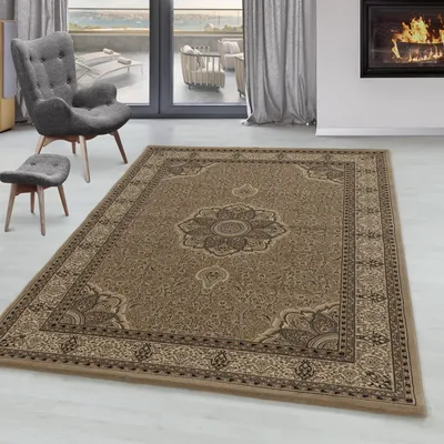 Produktbild von SIMPEX Orientteppich, Beige, 300x400 cm, XXL. Ein Teppich mit kurzem Flor im klassischen Vintage-Stil, ideal für große Wohnzimmer, Lofts oder offene Essbereiche. Pflegeleicht, dekorativ und ein hochwertiger Blickfang