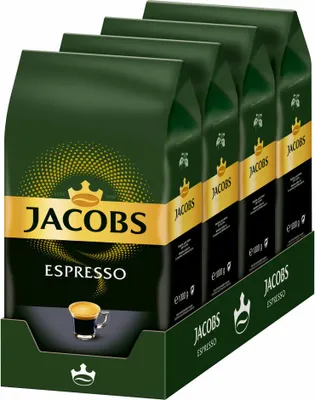 Produktbild von Jacobs Espresso Expertenröstung, Kaffee, ganze Bohnen, Röstkaffee, Kaffeebohnen, 4er Pack (4 x 1000g)
