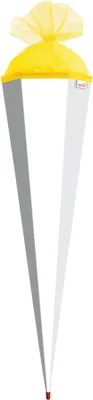 Produktbild von Bastel-Schultüte groß weiß - 85 cm 6-eckig - extra stabil durch Rot(h)-Spitze mit gelbem Tüll-Verschluss