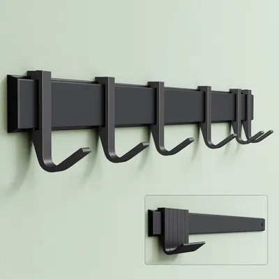 Produktbild von Mai & Mai Kleiderhaken Wandgarderobe Wandhaken aus Aluminium mit 6 Verschiebbare Garderobenleiste Garderobenhaken 60cm Matt schwarz Stalo-12