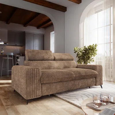 Produktbild von Masseno Sofa BENETE mit Schlaffunktion, Schlafsofa, Wohnzimmersofa, Couch, Soffa, Bettsofa, Cordstoff – Beige TILIA 17