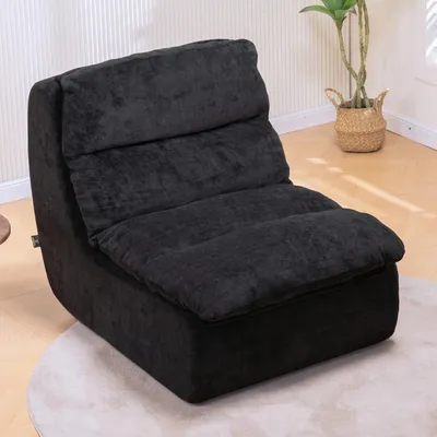 Obrázok produktu pre Obývačkové kreslo – 1-miestne – hlboké sedadlo – zamatový poťah – penové čalúnenie – bez montáže – 93×77×72 cm – čierne