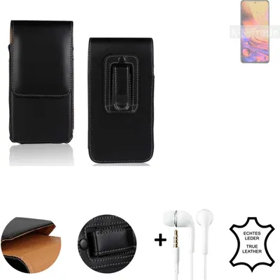 Produktbild von K-S-Trade Leder Gürteltasche + Kopfhörer kompatibel mit ZTE Axon 30 Pro Seitentasche Belt pouch Holster Handyhülle Schutz Hülle Etui schwarz 1x