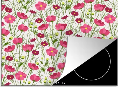 Produktbild von KitchenYeah© Herdabdeckplatte Blumen - Gras - Mohn , 59x52cm, Küche Deko, Glaskeramikkochfeld Herdabdeckung, Abdeckplatte fùr Kochfeld