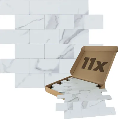 Produktbild von Dalsys Wandpaneele selbstklebend Marmoroptik Steinoptik 1m², 11 Stück Weiß Wandverkleidung feuchtigskeitsbeständig,  für Bad und Küche
