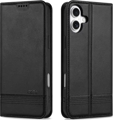 Obrázek produktu pro iPhone 16 Pouzdro, Peněženka s Magnetickým Uzávěrem a Stojánkem, Kožené Flip Pouzdro pro iPhone 16 černé