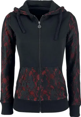 Produktbild von Gothicana by EMP Damen schwarz-rote Kapuzenjacke mit Spitze S