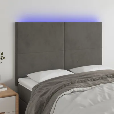 Produktbild von vidaXL LED Kopfteil Dunkelgrau 144x5x118/128 cm Samt - LED Kopfteil - LED Kopfteile - Kopfteil - Bett-Kopfteil