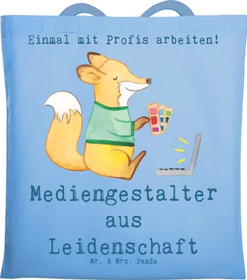 Produktbild von Mr. & Mrs. Panda Tote Bag Mediengestalter Leidenschaft - Sky Blue - Geschenk, Grafikdesigner, Lustig, Tasche, Grafiker, Jutebeutel, Spruch, Beutel, Designer, Laptoptasche
