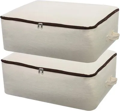 Produktbild von Famanu Aufbewahrungstasche Set aus 2 Baumwoll-Canvas für Bettwäsche, Decken und Kleidung - Beige
