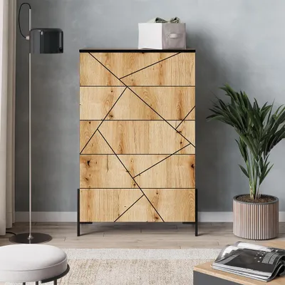 Produktbild von Vicco Kommode Hatto, 78 x 120 cm mit 5 Schubladen, Eiche