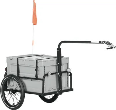Produktbild von HOMCOM Fahrradanhänger mit abnehmbarer und faltbarer 65-Liter-Staubox, maximaler Zuladung 40 kg, Sicherheitsreifen und Reflektoren, grau