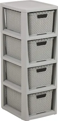 Produktbild von BranQ Rattan Regal mit 4 Körben mit einer Kapazität von 7 Litern Farbe grau