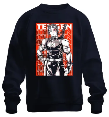 Imagen del producto de Sudadera con cuello redondo, estilo "pullover", diseño de anime "Demon Slayer" (Kimetsu no Yaiba), personaje Tengen Uzui, ideal para cosplay, regalo, estilo Y2K, color azul marino, talla S