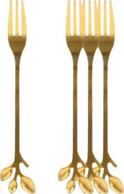 Produktbild von OTIX Kuchen-Gabeln 4 Stück Gold mit Blättern Dessertgabeln Kuchengabeln LEAF