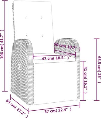 vidaXL Garten-Liegestuhl mit Auflage Poly Rattan Grau