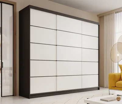 Productafbeelding van Schuifdeurenkast, model LUND, in zwart en wit, afmetingen 250x215x58 cm