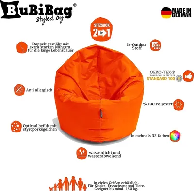 Produktbild von Sitzsack mit füllung 2 in 1 Sitzkissen Bean Bag Outdoor Indoor Wasserfest | Neonorange 155cm
