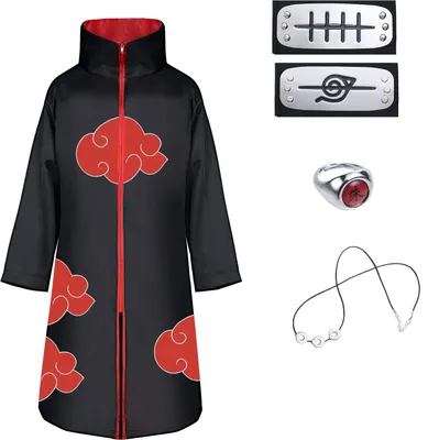 Produktbild von ACWOO Akatsuki Mantel für Kinder Erwachsener, Unisex Cosplay Anime Kostüm Itachi Mantel Cosplay Halloween Weihnachten Party Kostüm Umhang, mit Stirnband und Ring(L)