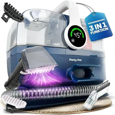 Image de – Aspirateur balai / aspirateur à sec + fonction vapeur
– 1800 watts, réservoir de 1,5 litre
– Nettoyeur pour tissus d'ameublement + 3 accessoires pour canapé, tapis, sièges de voiture, meubles rembourrés