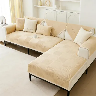 Produktbild von 2St Stickte Sofabezug,5 Sitzer, Dicke Sofa ,Antirutsch Sofahusse ,Möbelschutz,90*160cm+90*210cm Couchbezug,khaki.
