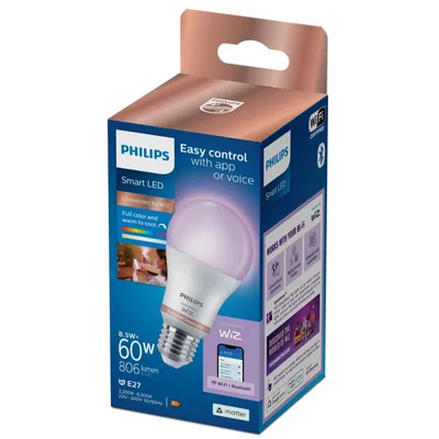 Zdjęcie produktu dla Żarówka LED E27 A60 8.5W = 60W 806lm 2200-6500K RGB + TW Inteligentna SMART WiFi Bluetooth Aplikacja WiZ Philips