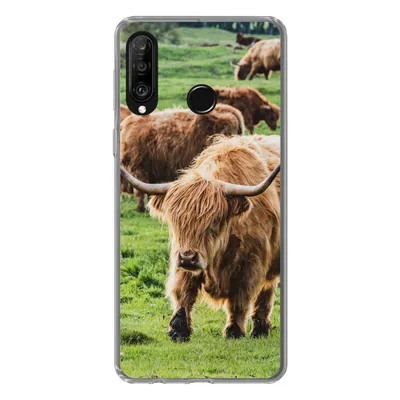 Produktbild von MuchoWow® Handyhülle Schutzhülle Hülle für Huawei P30 Lite Schottische Highlander - Tiere - Gras Silikon Softcase Handy Hülle - Handyhülle