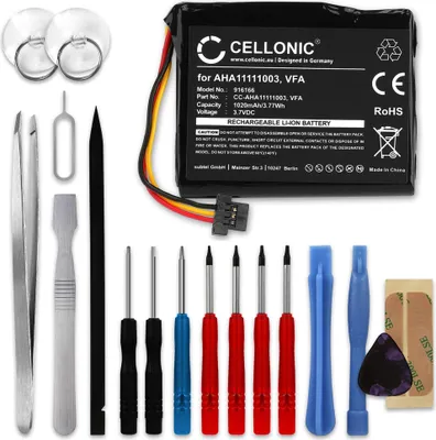 Produktbild von CELLONIC 1x Akku für Navigation Kompatibel mit TomTom Start 60 M Europe Traffic, Start 60, Start 60 EU, AHA11111003 - (1020mAh, 3.7V) + Werkzeug-Set