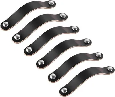 Zdjęcie produktu dla Czarne skórzane uchwyty 128 mm, 8 sztuk