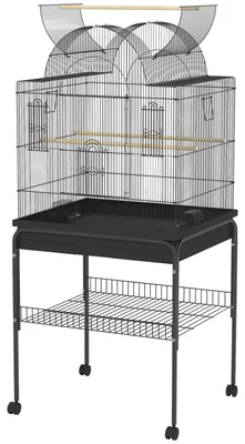 Immagine prodotto di Gabbia per uccelli mobile, adatta per canarini e pappagallini | Colore: nero | Dimensioni: 53x63x144 cm