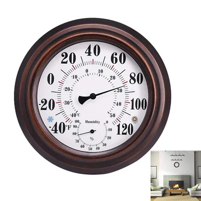 Produktbild von Retro Thermometer-Hygrometer Metall – Hängendes Wandthermometer für Zuhause & Garten, Temperatur -40° C bis 50° C, Luftfeuchtigkeit, Vintage Dekor