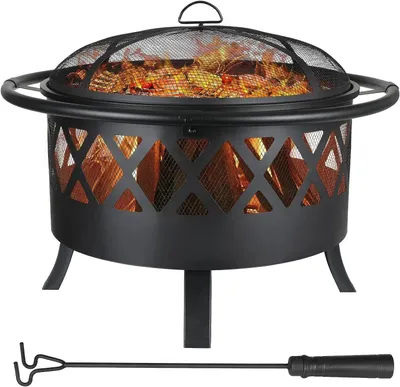 Produktbild von Feuerschale - 3-in-1 Feuerstelle Holzkohlegrill - Ø81 cm - Funkenschutz - Grillrost - Gusseisen - Für Garten - Leicht Zu Reinigen