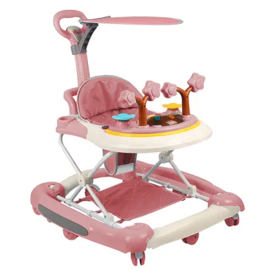 Produktbild von 4 in 1 Lauflernhilfe mit Schubstange,Gehfrei, Babywalker Schaukelfunktion mit Musik& Sonnendach,Klappbar Laufhilfe für Baby ab 6 Monate Rosa