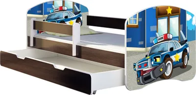 Obrázok produktu pre Posteľ pre mladých ACMA detská posteľ junior kompletná súprava s lamelovým roštom a ochranou proti vypadnutiu matraca wenge 38 polícia 160x80 + základňa postele