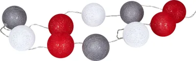 Produktbild von 10er Lichterkette LED Ø6cm Kugeln Girlande Lampions Baumwolle Rot Grau Weiß Deko