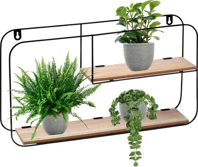 Zdjęcie produktu dla Półka ścienna - 52x10,5x29 cm - Styl loftowy - Metal - Regał wiszący czarny z drewnem