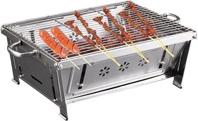 Immagine prodotto di Barbecue a carbonella portatile in acciaio inossidabile - ideale per feste in giardino - barbecue da campeggio e da picnic - barbecue da tavolo per esterni - barbecue a carbonella portatile.