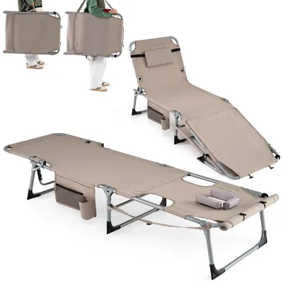 Produktbild von Gartenliege Klappbar, Sonnenliege mit Gesichts- & Armlöchern, Liegestuhl mit Verstellbarer Rückenlehne & Fußstütze, Strandliege mit abnehmbarem Kissen, Relaxliege Campingliege, 150 kg belastbar