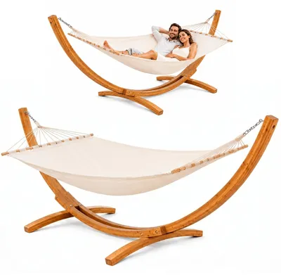 Produktbild von XXL Hängematte mit Holzgestell 325 cm - Outdoor Set für 2 Personen bis 150 kg