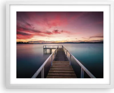 Produktbild von Gerahmtes Poster - Weißer Rahmen - Brücke Rosa Himmel - 50x40 cm - Wand Bild - Wanddeko - Wandbilder - Kunstposter - Wandposter - Bilderrahmen - Bilder - Kunstdruck - Wanddekoration - P2WAA50x40-4795