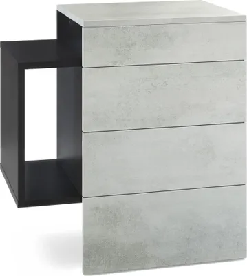 Produktbild von Vladon Nachttisch Queens,  Germany, Nachttischschrank mit 2 Schubladen und 1 seitlichem Fach zur Wandmontage, Schwarz matt/Beton Oxid-Optik (60 x 63 x 36 cm)