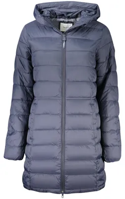 Produktbild von Lange Blaue Damenjacke mit Kapuze und Reißverschluss - Trendlook 2023