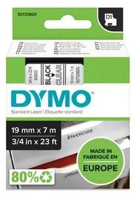 Páska do štítkovača, 19 mm x 7 m, DYMO "D1", číra-čierna