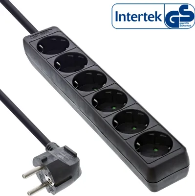 Produktbild von InLine® Steckdosenleiste, 6-fach Schutzkontakt, 5m, schwarz (16465)