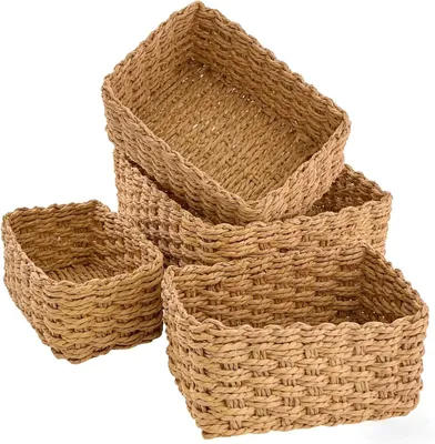 Produktbild von Set mit 4 handgeflochtenen Naturweidenkörben, rechteckig, mit Farbverlauf, zur Aufbewahrung von Spielzeug und Badezimmerartikeln