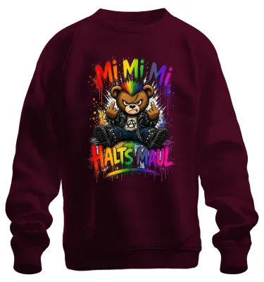 Produktbild von Mi Mi Mi Halts Maul Bär Punk Rocker Statement Sarkasmus Sweatshirt Pullover, Burgundy, S
